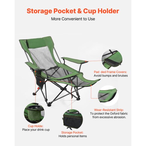 Reclining Camping Chair 4 Adjustable Positions Portable Folding Lounger 3