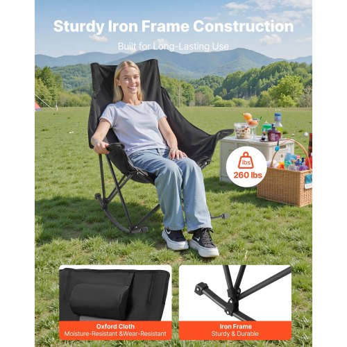 Rocking Camping Chair Portable Folding Rocker HeavyDuty Lawn Chair