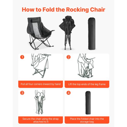 Rocking Camping Chair Portable Folding Rocker HeavyDuty Lawn Chair