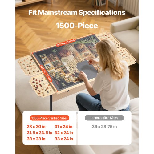 1500 Piece Puzzle Table with Legs 4 Drawers and Cover 34x25 in Portable