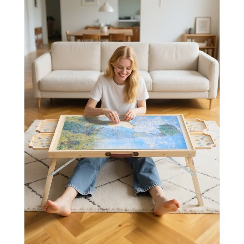 1500 Piece Puzzle Table with Folding Legs 4 Drawers and Cover 34x25 in Portable