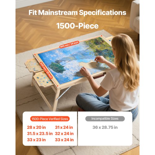 1500 Piece Puzzle Table with Folding Legs 4 Drawers and Cover 34x25 in Portable