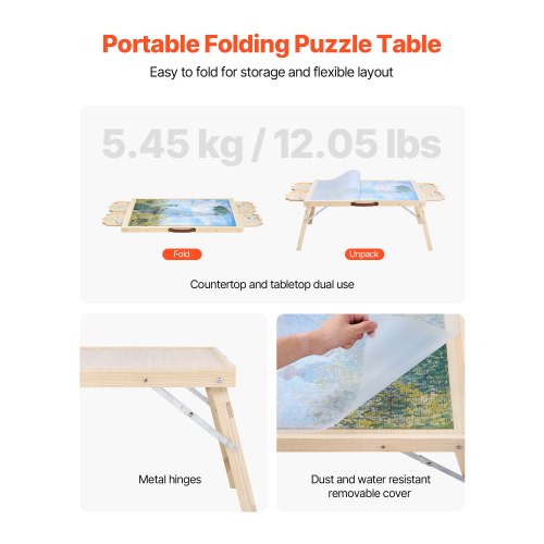 1500 Piece Puzzle Table with Folding Legs 4 Drawers and Cover 34x25 in Portable
