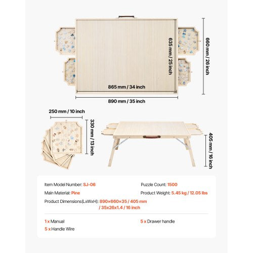 1500 Piece Puzzle Table with Folding Legs 4 Drawers and Cover 34x25 in Portable