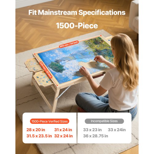 1500 Piece Puzzle Table with Folding Legs 4 Drawers and Cover 34x25 in Portable 2