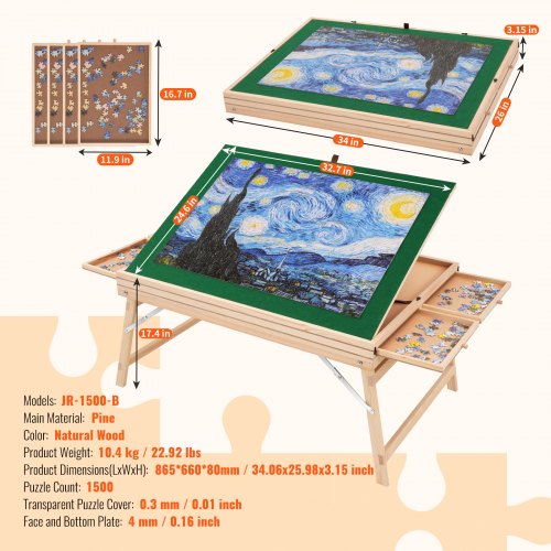 1500 Piece Puzzle Table with Folding Legs 4 Drawers and Cover 327x246