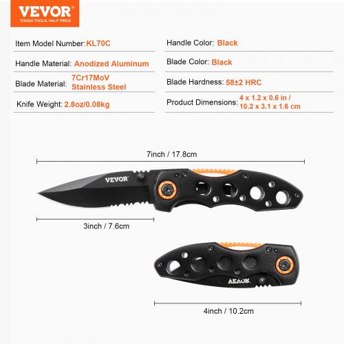 Folding Pocket Knife 3 in7.6 cm 7Cr17Mov Blade Aluminum Handle Small EDC