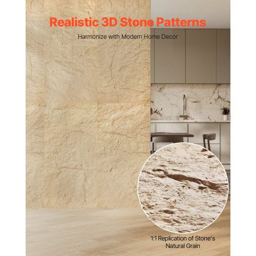 3D Wall Panels 4 Pack 48 x 24 in PU Natural Stone Imitation Wall Art Tiles