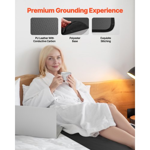 Grounding Mat 27 x 39 in AntiSlip PU Leather Earthing Mat with 15 Feet