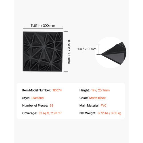 3D Wall Panels 33Pack 1181 x 1181 in PVC Modern Art Minimalist Diamond