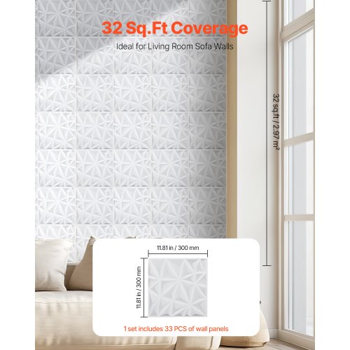 3D Wall Panels 33Pack 1181 x 1181 in PVC Modern Art Minimalist Diamond