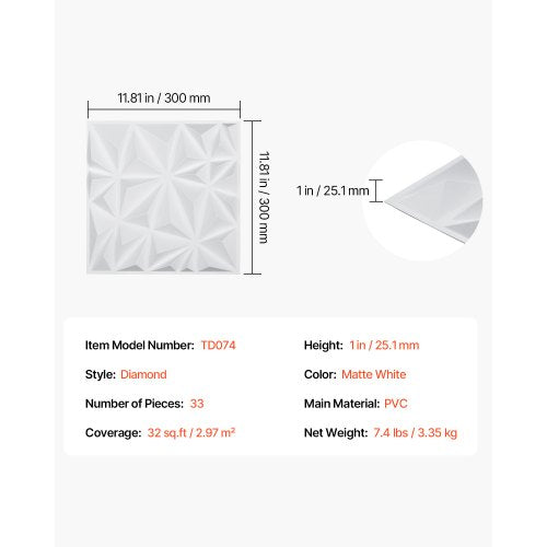3D Wall Panels 33Pack 1181 x 1181 in PVC Modern Art Minimalist Diamond