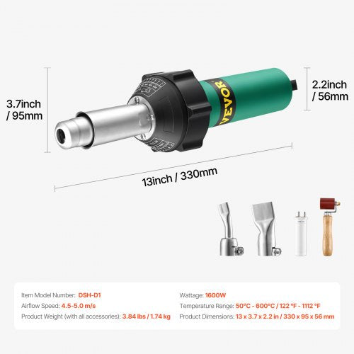 Hot Air Plastic Welder 1600W Hot Air Torch Pistol 1221112 PVC TPO Vinyl