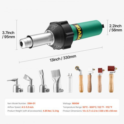 Hot Air Plastic Welder 1600W Hot Air Torch Pistol 1221112 PVC TPO Vinyl