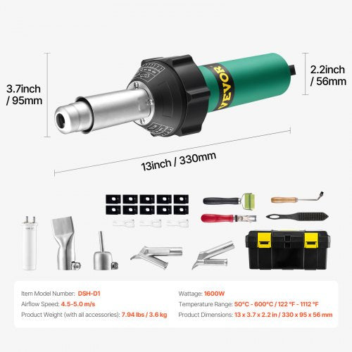 Hot Air Plastic Welder 1600W Hot Air Torch Pistol 1221112 PVC TPO Vinyl