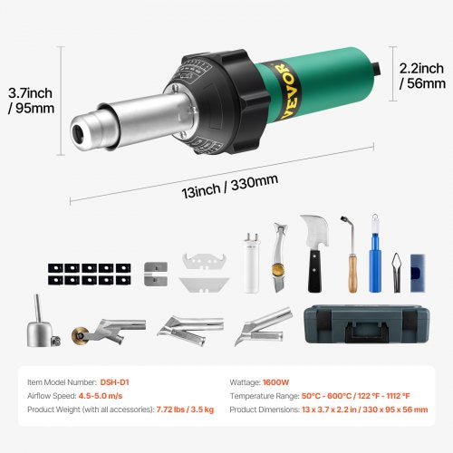 Hot Air Plastic Welder 1600W Hot Air Torch Pistol 1221112 PVC TPO Vinyl