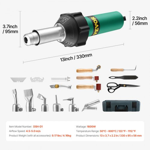 Hot Air Plastic Welder 1600W Hot Air Torch Pistol 1221112 PVC TPO Vinyl