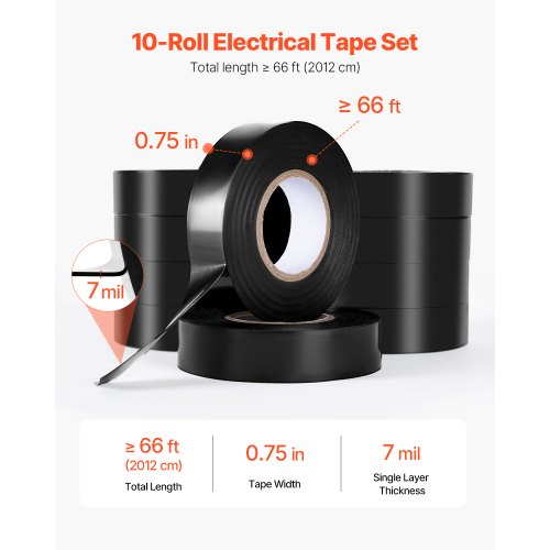 600V Electrical Tape 10 Rolls 34 in x 66 ft General Purpose PVC