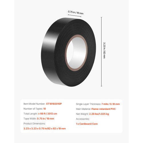 600V Electrical Tape 10 Rolls 34 in x 66 ft General Purpose PVC
