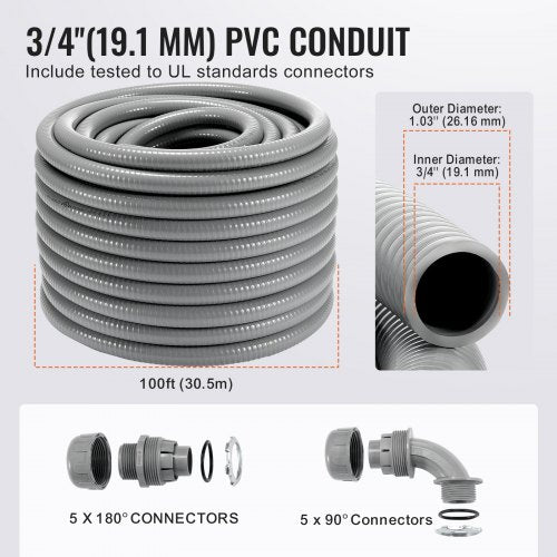 34Inch Flexible Electrical Conduit 100 ft PVC LiquidTight Conduit