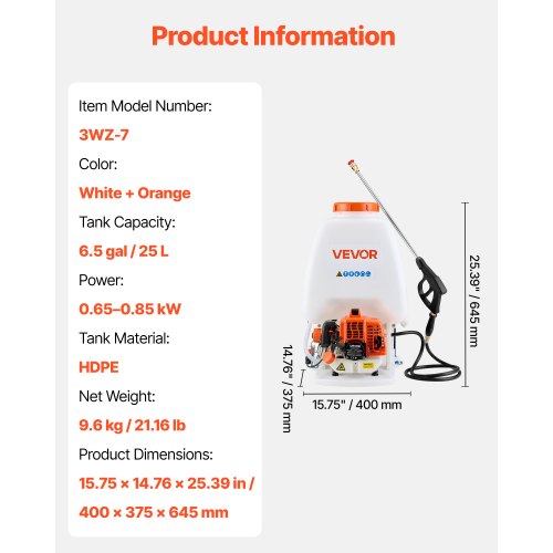 Gas Powered Backpack Sprayer 265CC9HP Engine Garden Sprayer with 65
