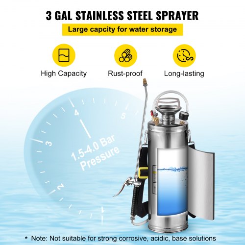3 Gallon Stainless Steel Sprayer 20 Wand 3FT Reinforced Hose Hand Pump