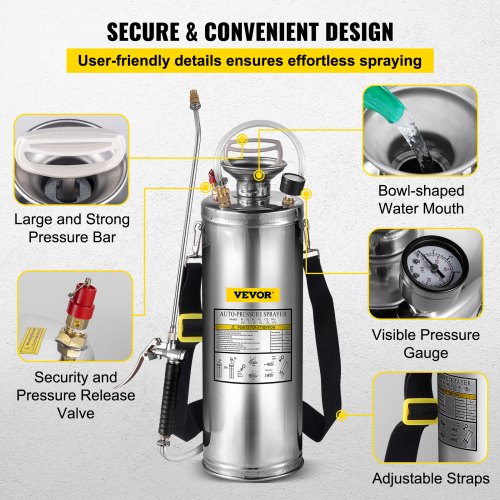 3 Gallon Stainless Steel Sprayer 20 Wand 3FT Reinforced Hose Hand Pump