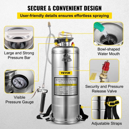35Gal Stainless Steel Sprayerl Set with 20 Wand Handle 3FT Reinforced