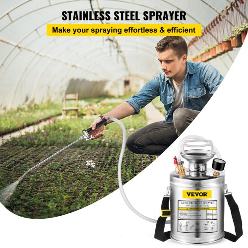 1 Gallon Stainless Steel Sprayer 12 Wand 3FT Reinforced Hose Hand Pump