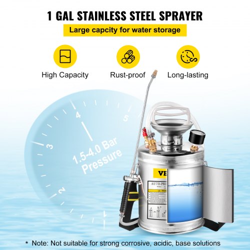 1 Gallon Stainless Steel Sprayer 12 Wand 3FT Reinforced Hose Hand Pump