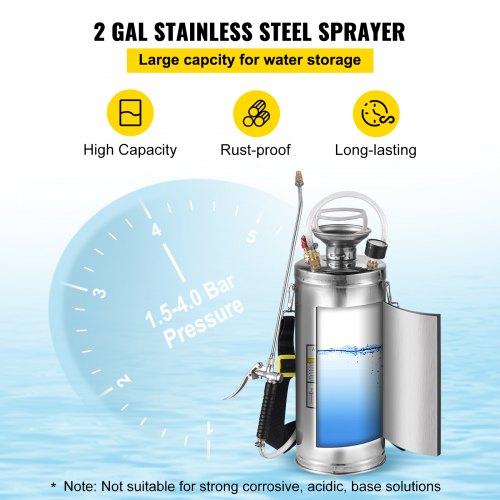 2Gal Stainless Steel Sprayer Set with 20 Wand Handle 3FT Reinforced