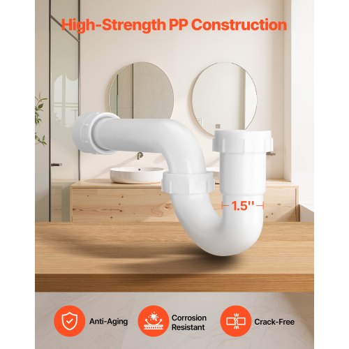 PTrap 112 Inch P Trap Sink Drain Pipe Kit with Threaded Adapter and TPU