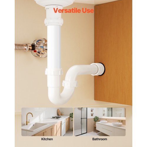 PTrap 112 Inch P Trap Sink Drain Pipe Kit with Threaded Adapter and TPU