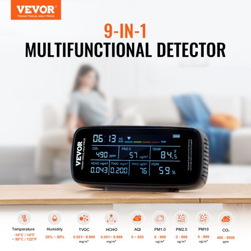 Air Quality Monitor 9IN1 CO2 Temperature Humidity Formaldehyde TVOC