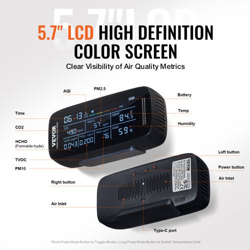 Air Quality Monitor 9IN1 CO2 Temperature Humidity Formaldehyde TVOC
