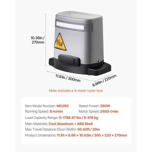 Solar Sliding Gate Opener 280W Electric Gate Opener for Doors up to 656ft