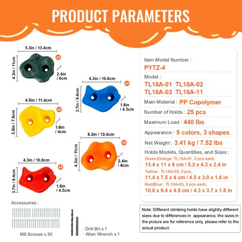 25 Rock Climbing Holds MultiSize and MultiColored Climbing Rocks for Kids