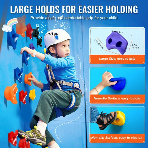 72 Rock Climbing Holds MultiSize and MultiColored Climbing Rocks for Kids