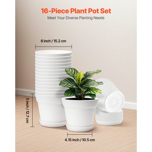 Plastic Plant Pots 16 Packs 6 in Durable Planters Lightweight Nursery Pots
