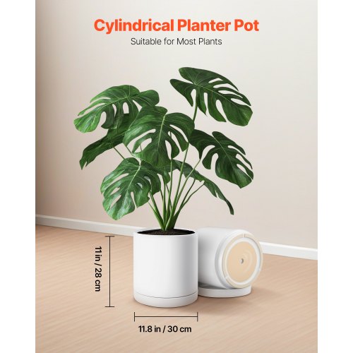 Plant Pot 12Inch Large Cylinder Planter with Drainage Holes NonSlip Pads
