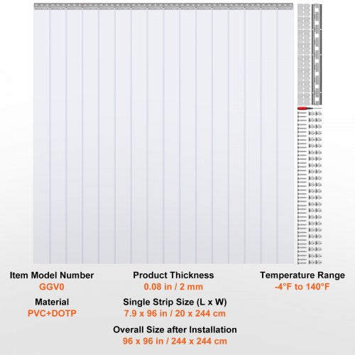 Strip Curtain 16PCS 96 Height 96 Width 008 Thickness Clear Smooth