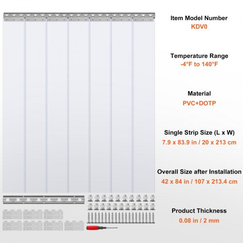 Strip Curtain 84 Height x 42 Width 008 Thickness 7PCS Clear PVC Strip
