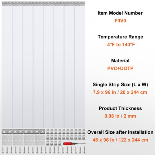 Strip Curtain 96 Height x 48 Width 008 Thickness 8PCS Clear PVC Strip