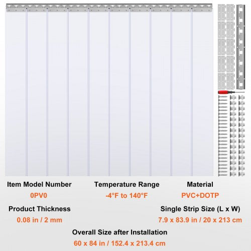 Strip Curtain 84 Height x 60 Width 008 Thickness 10PCS Clear PVC