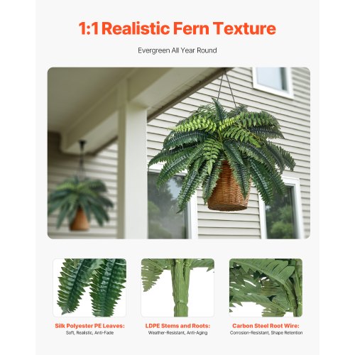 Artificial Ferns 2 Pcs Natural Spread Diameter 3539 Inch Large Hanging