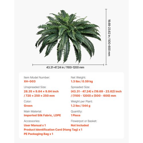 Artificial Ferns Natural Spread Diameter 4347 Inch Large Hanging