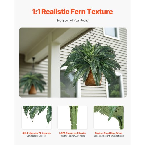 Artificial Ferns 2 Pcs Natural Spread Diameter 4347 Inch Large Hanging