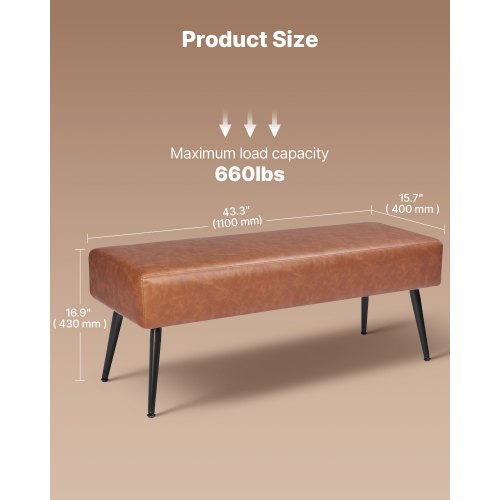 Leather Bedroom Bench PU Leather Bench with Metal Legs and with Stitching