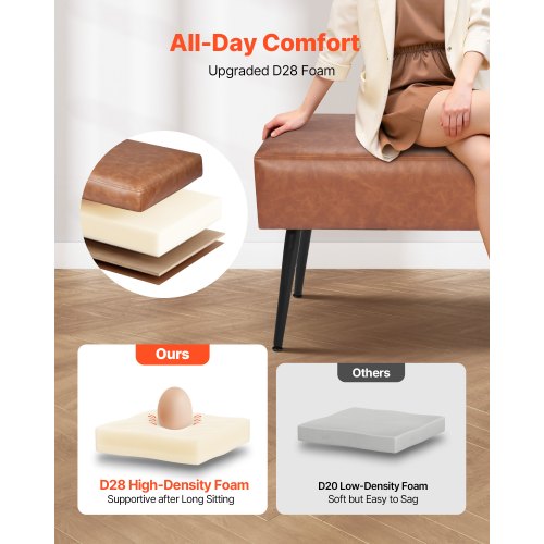 Leather Bedroom Bench PU Leather Bench with Metal Legs and with Stitching