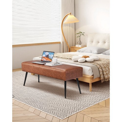 Leather Bedroom Bench PU Leather Bench with Metal Legs and with Stitching